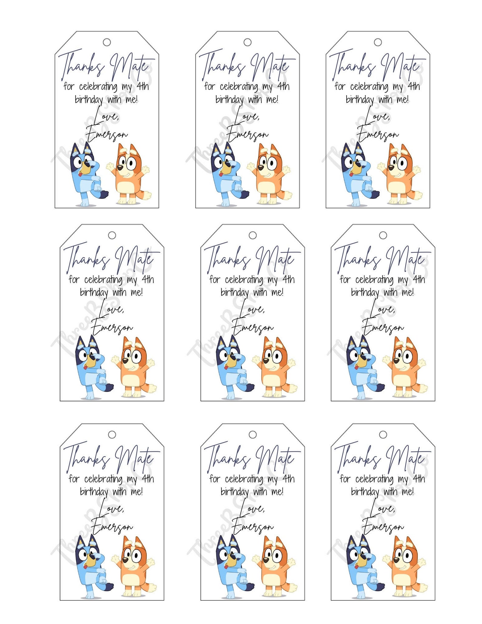 Personalized Bluey Thank You Tags Digital File Only Etsy