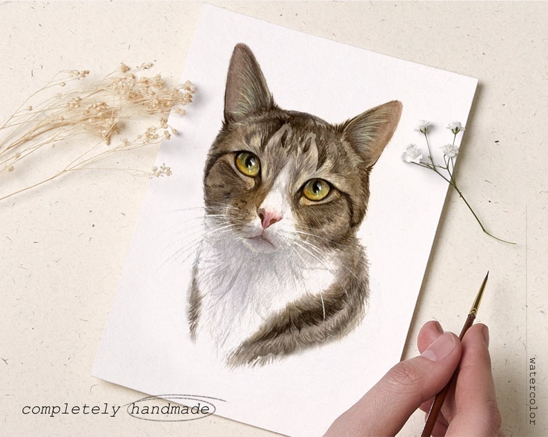 Mini Custom Watercolor Cat Portrait Watercolor Pet Portrait image 3