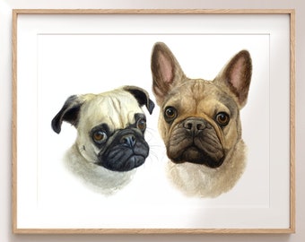 Two Pet Portrait | Watercolor Pet Portrait