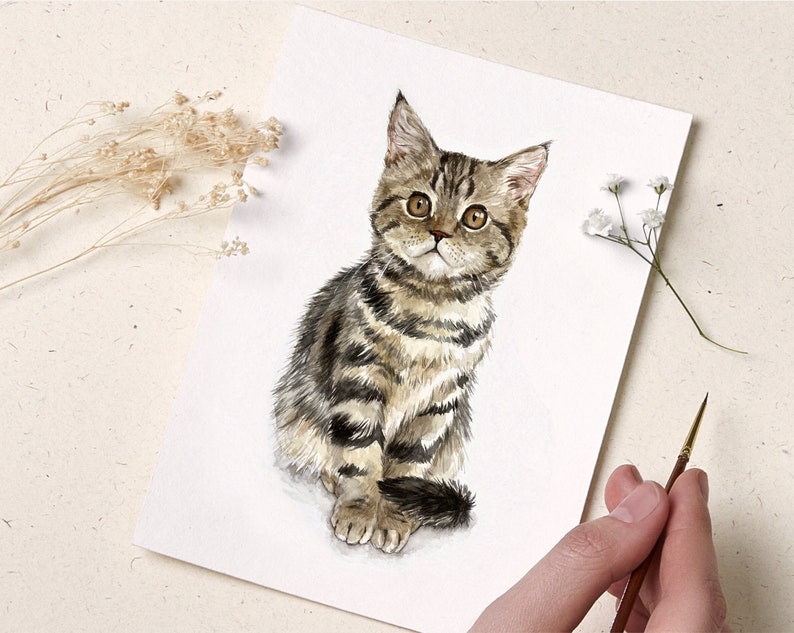 Mini Custom Watercolor Cat Portrait Watercolor Pet Portrait image 1