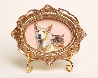 Mini Acrylic Pet Portrait, Handmade Mother&#39;s Day Gift, Custom Dog Painting in Gold Frame, Pet Memorial from Photo