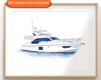 Boat Painting From Photo, Watercolor Boat, Boat Lover Gift, Yacht Portrait, Yacht Gift, Personalized Boat Portrait