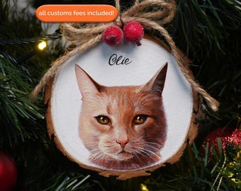 Custom hand painted pet ornament, Draw wood ornament, Custom wood pet portrait, Pet wood slice ornament, Christmas pet gift