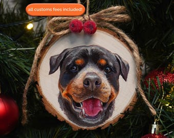 Custom Pet Portrait Ornament: Hand-Painted Acrylic on Wood Slice