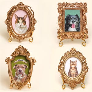 Handmade Acrylic Pet Portrait in Gold-Colored Vintage Frame, Custom Pet Portrait, Original Acrylic Painting, Pet Portrait From Photo