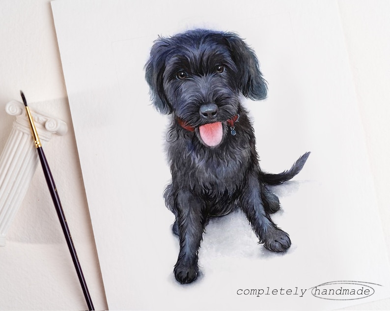 Pet Portrait Watercolor Mini Dog Watercolor Portrait Custom Pet Portrait from Photo image 4