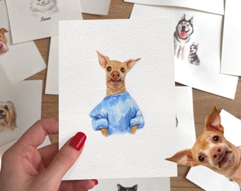 Pet Portrait Watercolor | Mini Dog Watercolor Portrait | Custom Pet Portrait from Photo
