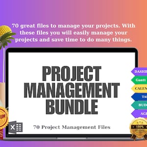 Project Management Template Bundle, Project Dashboard, Project Planner, Project Budget, Gantt Chart, Project Timeline, Tasks Tracker,  Swot