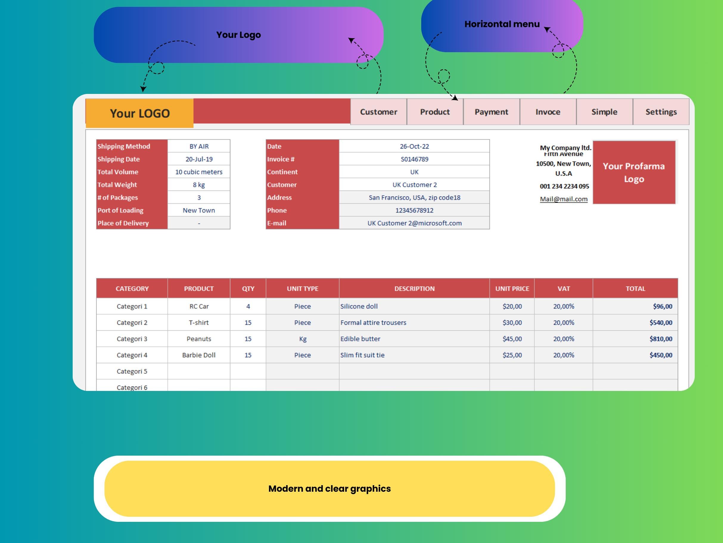 Proforma Invoice Excel Template for Professional Billing and Estimate ...