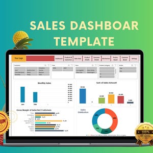 Sales Dashboard Excel Template for Real-Time Performance Tracking, Excel Sales Dashboard, Sales Tracking, Goal tracker