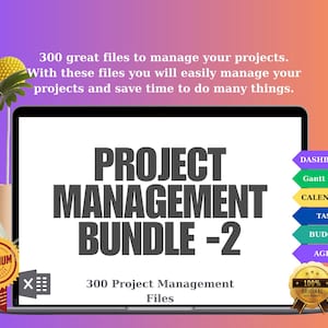 Project Management Template Bundle 2, Project Planner, Project Dashboard, Project Budget, Project Tracker, Project Timeline, Gantt Chart