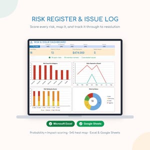 Risk Register Excel Template, Project Risk Management Google Sheets, Issue Log Heat Map Probability Impact Matrix