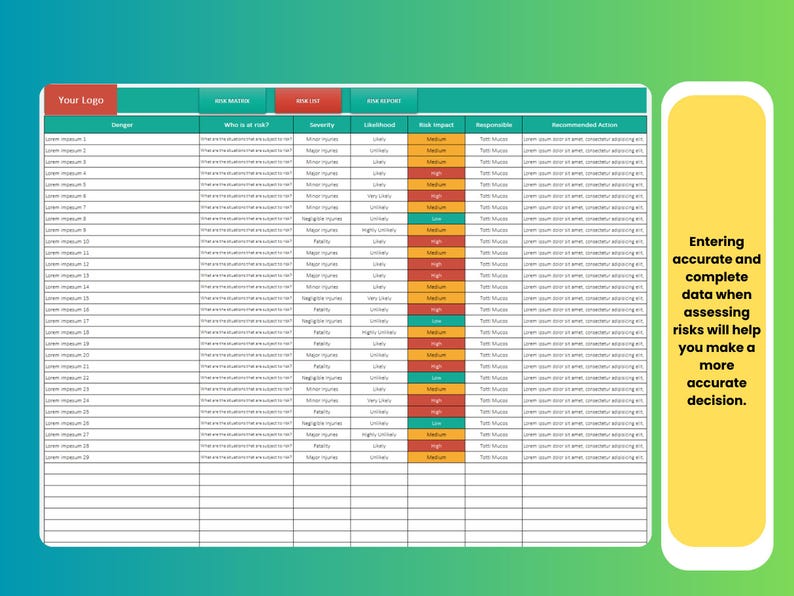 Risks Assessment Excel Template - Etsy