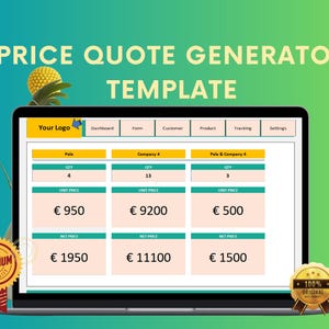 Op de afbeelding: Een computerscherm met een sjabloon voor een prijsoffertegenerator. De sjabloon heeft velden voor het invoeren van de hoeveelheid, de eenheidsprijs en de nettoprijs. De sjabloon is gelabeld met "Pale", "Company 4" en "Pale & Company 4".