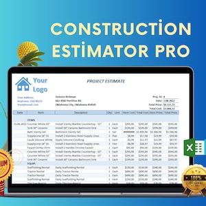 Puede incluir: Una pantalla de ordenador que muestra una hoja de cálculo de Construction Estimator Pro con una estimación de proyecto para Dolores Richman. La hoja de cálculo incluye una lista de artículos, descripciones, cantidades, costes unitarios, costes totales, precios unitarios y precios totales. La hoja de cálculo está etiquetada como "Estimación de proyecto" e incluye la fecha 2.08.2022. El precio total es de 6.537,72 € y el coste total es de 1.664,53 €.