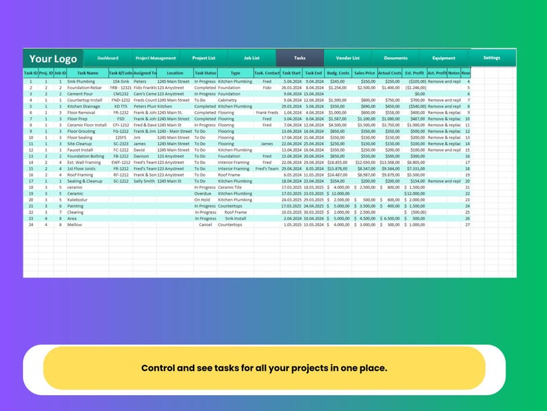 Construction Project Management Excel Template: Budget & Task Tracker ...