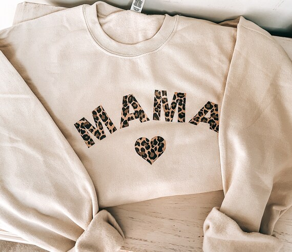 ColemansCraftsco Mama Crew Neck Sweatshirt/ Cheetah Print/ Leopard Print | Unisex Pullover Crewneck | Minimalist | Birthday Gift| Gift for Mom