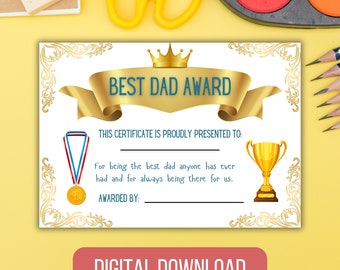 Fars dag bästa pappa-utmärkelse direktnedladdning digital fil bästa pappa-certifikat utskrivbar present till pappa A4-utmärkelse utskrift pappapresent present