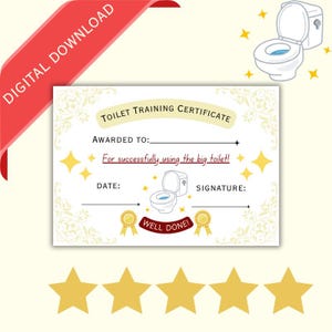 Printable award certificate for passing potty training toilet independence, instant download toilet print out for toddlers achievement gift