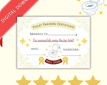 Printable award certificate for passing potty training toilet independence, instant download toilet print out for toddlers achievement gift