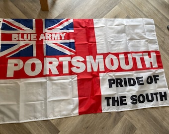 Portsmouth FC Flag - 5ft by 3ft - Pompey Fratton Park - Print Poster Hat Shirt Scarf Stickers Dad Gift Son Present
