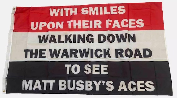 Manchester United Utd MUFC football Flag - 5ft By 3ft Scarf Badge Matt Busy Alex Ferguson