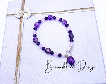Purple Amethyst Bracelet with Pink Jade