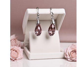 Pastel Crystal Dangle Drop Silver Earrings, Elegant Serenity Jewelry
