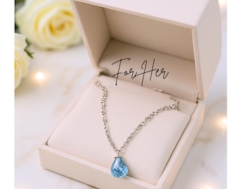 Aquamarine Teardrop Pendant, Delicate Gemstone Necklace, Mothers Day Gift, Valentine Gift