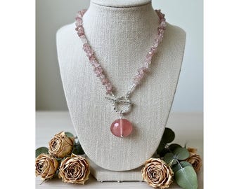 Strawberry Quartz Choker Pendant  with sterling silver toggle clasp, Mothers Day Gift, Birthday Gift,