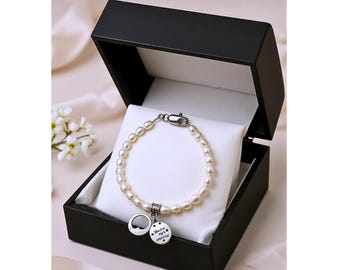 Moon & Stars Pearl Charm Bracelet, Bridesmaids Jewellery, Lovers Gift