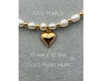 Delicate Gold Filled Heart Choker strung with gold and pearls, a perfect Valentine Gift