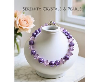 Purple Crystal & Pearl Bracelet, Mothers Day Gift, Bridesmaid Gift