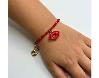 Young Girls Red Lips Charm Bracelet, Friendship Fun Gift for Teens