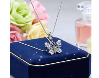 Dainty Butterfly Pendant Necklace, Silver Sparkly Charm, Butterfly Collector Jewelry