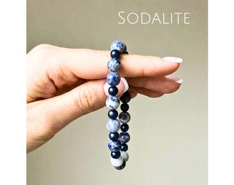 Sodalite and Pearl Beaded Bracelet, Blue Gemstone Jewellery