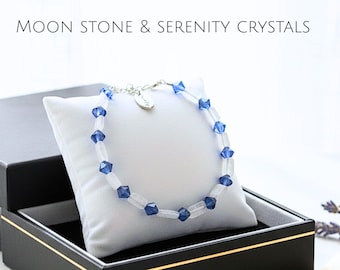 Moonstone & Crystal Bracelet with Silver Clasp, Mothers Day Gift