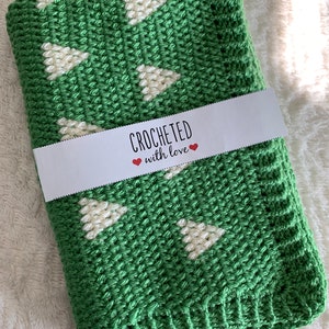 Crochet Baby Blanket, Green Triangles