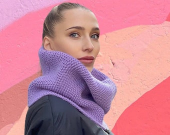 Lilac wool scarf, Handmade Infinity knits for women and men - Lilac Spring cowl, neck scarf