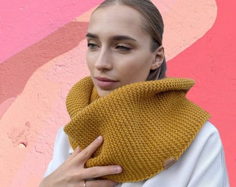 Oversized Knitted Winter Wool Scarf - GARLIC YELLOW Premium Quality - Double Layered, Infinity Loop for Men, Women