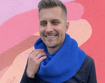 Royal Blue Winter Knitted Scarf For Men And Women, Infinity Loop Of Wool, Christmas Present Scarf