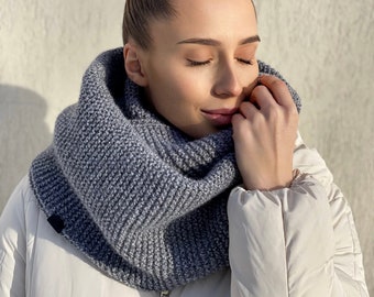 Women's winter scarf, Men's winter scarf, Warm GREY knitted infinity cowl - Premium quality Gray oversized, doubl MELANGE scarves
