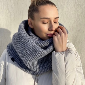 Women's winter scarf, Men's winter scarf, Warm GREY knitted infinity cowl Premium quality Gray oversized, doubl MELANGE scarves image 1
