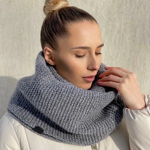 Women's winter scarf, Men's winter scarf, Warm GREY knitted infinity cowl Premium quality Gray oversized, doubl MELANGE scarves image 3