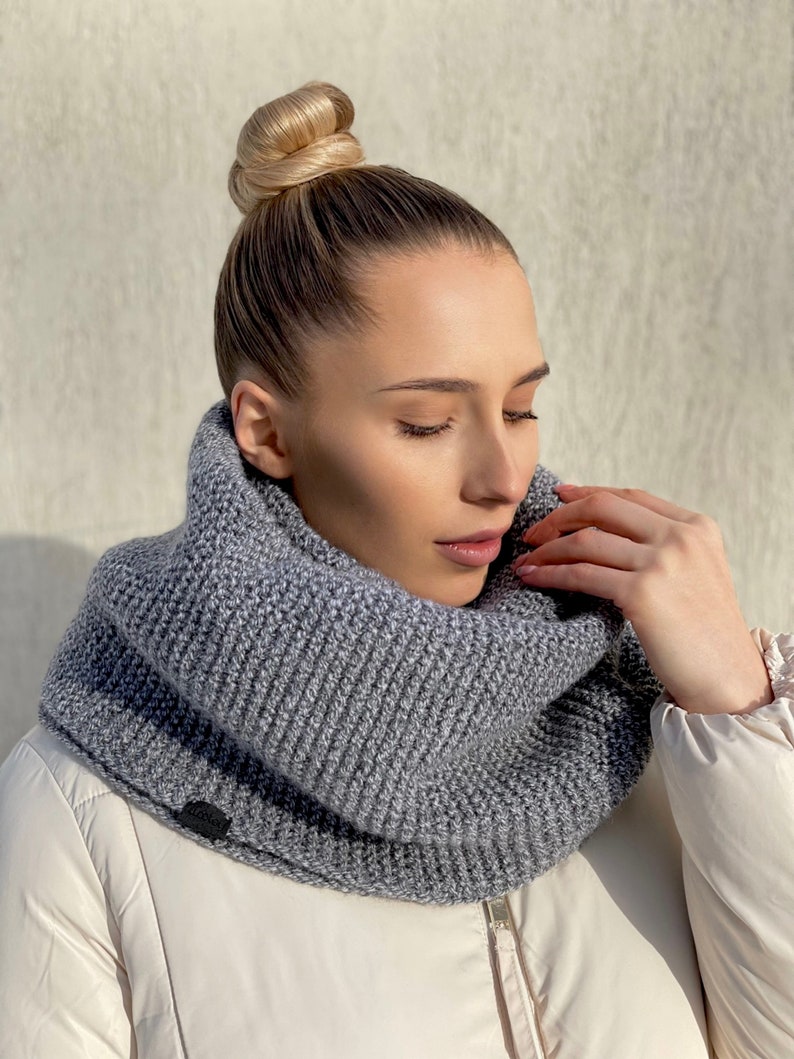 Women's winter scarf, Men's winter scarf, Warm GREY knitted infinity cowl Premium quality Gray oversized, doubl MELANGE scarves image 3