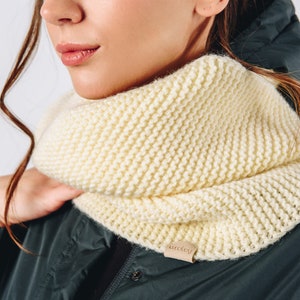 Neck warmer Solid light yellow handmade knit scarf for men, women Infinity knitted cowl for autumn or Christmas gift Yellow wool scarf image 2