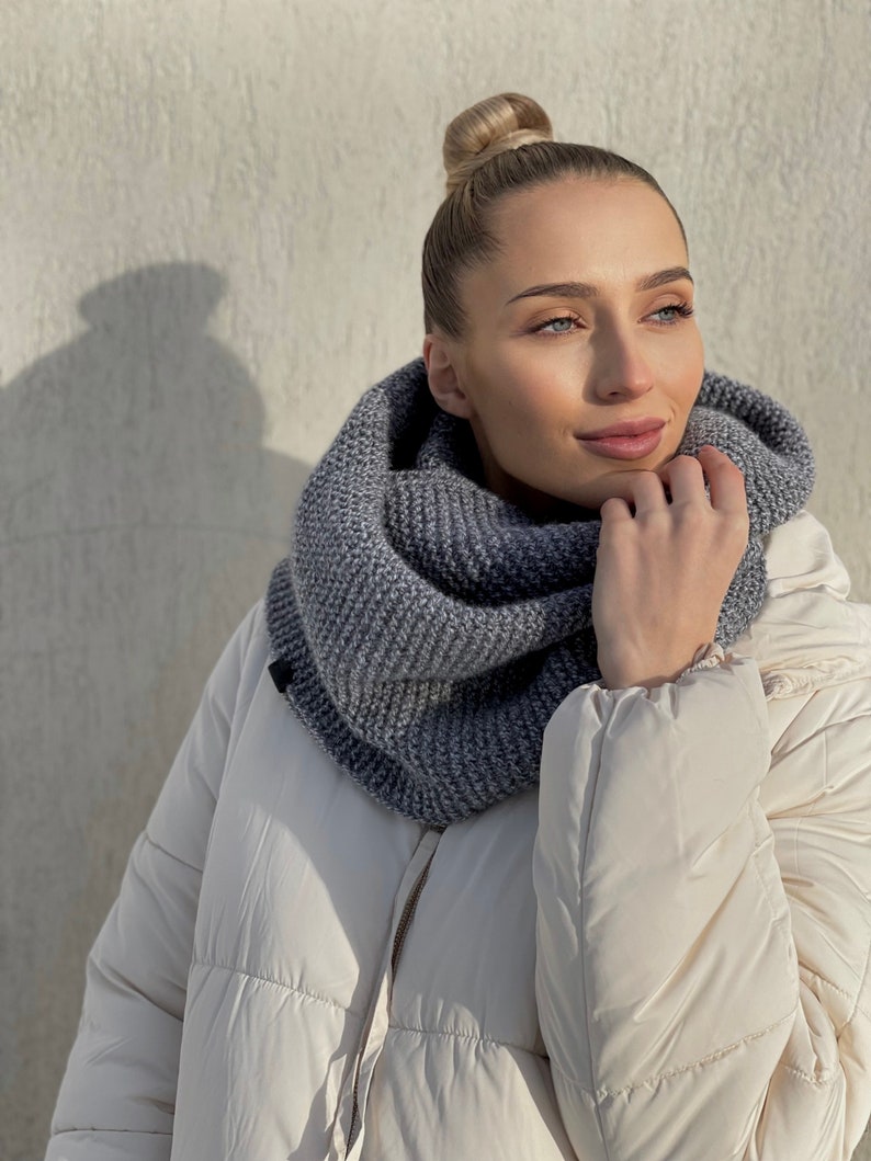 Women's winter scarf, Men's winter scarf, Warm GREY knitted infinity cowl Premium quality Gray oversized, doubl MELANGE scarves image 2