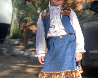 Girls Western Cowgirl Vest and Skirt Set, Horse Print Rodeo Outfit