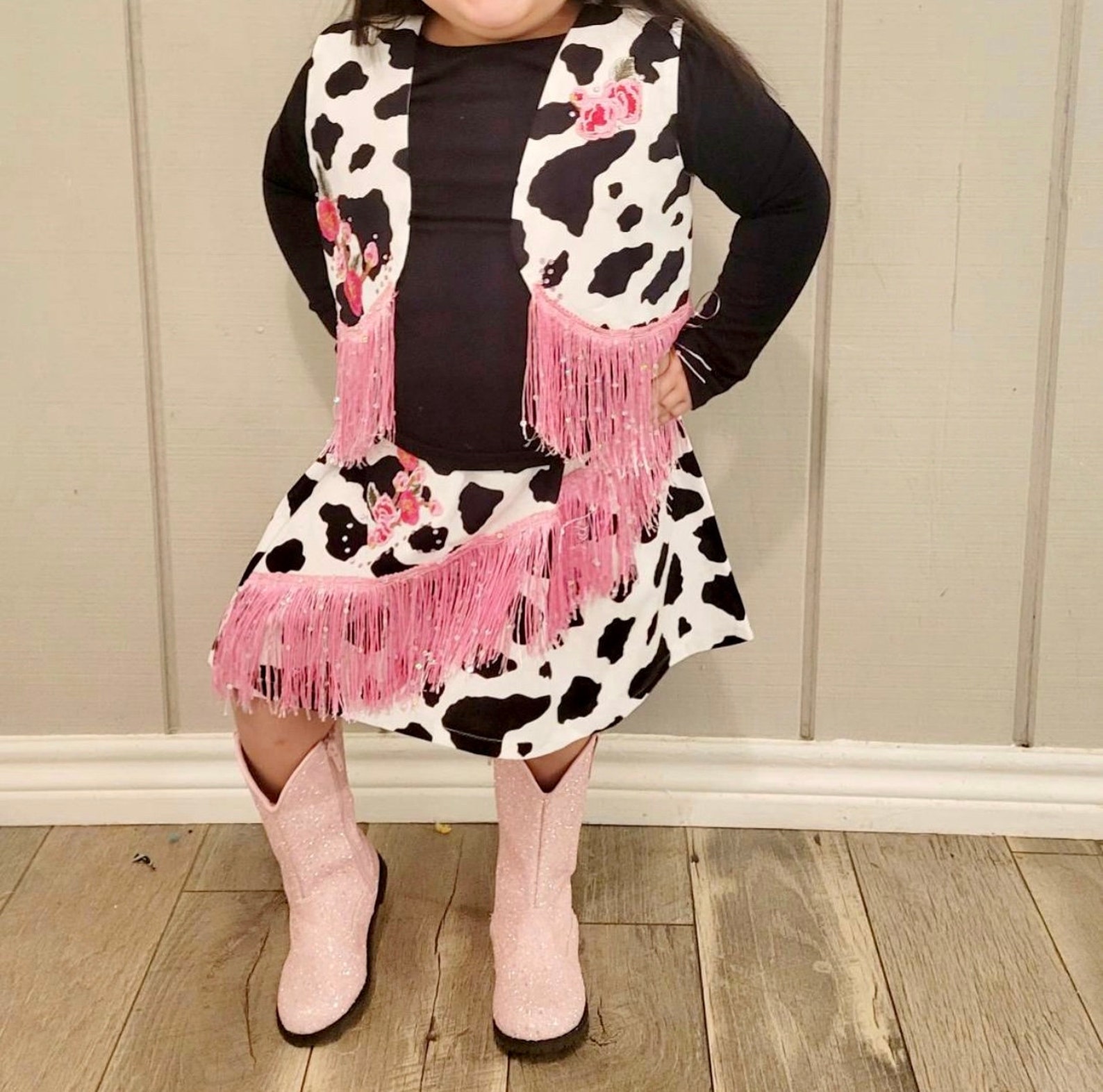 Cowgirl Pageant Costume in Black and White Cowhide Print Cotton Fabric ...