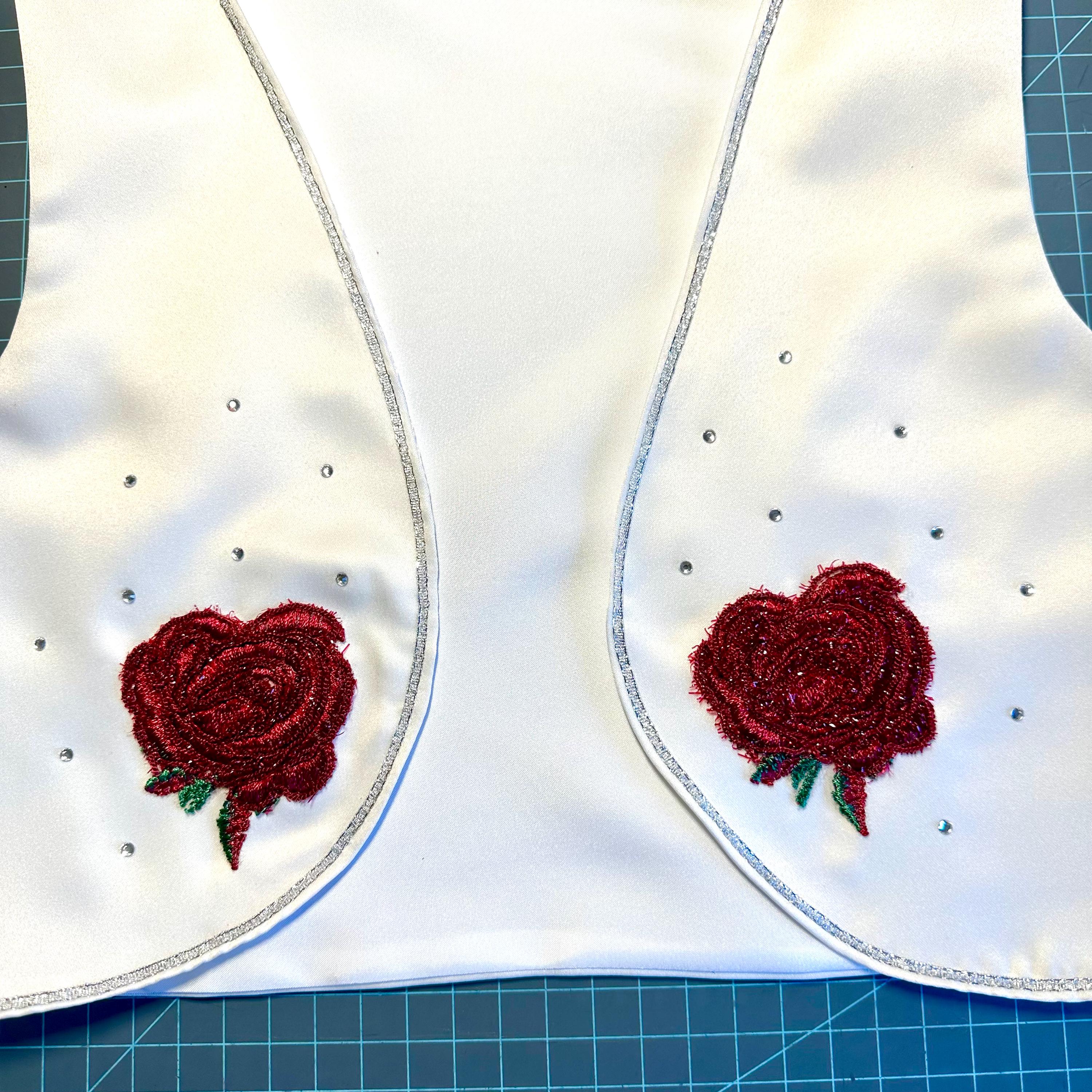 Rhinestone Rodeo Pageant Ivory Rodeo Show Vest With Red Roses, Rhinestones, Silver Edging ...